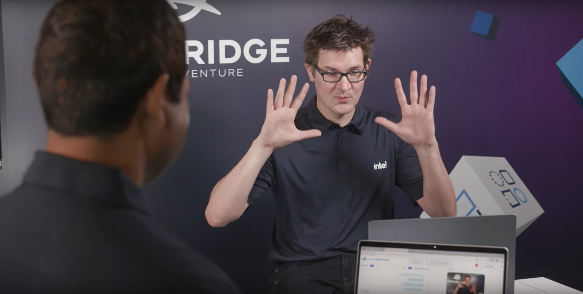 Adam Munder demoing OmniBridge's alpha product at Intel Vision 2022